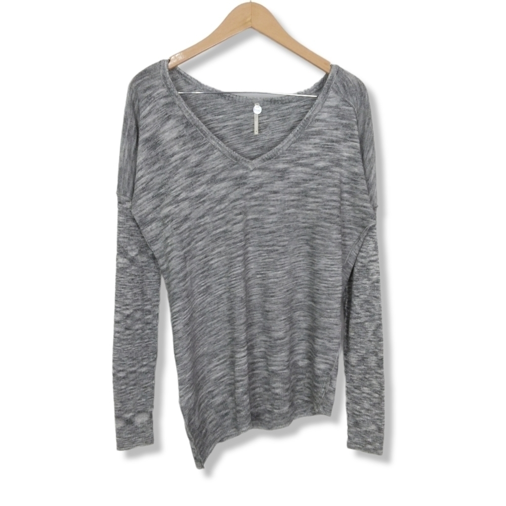 Margaret O'Leary Assymetric Trim Knit Top in Heather Gray Size Medium - Picture 2 of 5